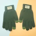 Gants en tricot tactile verts automne hiver chaud coupe-vent couple sports en plein air. - Vert