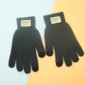 Gants Tricotés Tactiles Hiver Chauds Polaire Doublée Épaissis Coupe-Vent Thermiques - Bleu marine