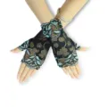 Women lace half-finger gloves breathable sun protection driving lace floral short gloves. - Light Blue