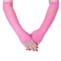 Neon pink fishnet fingerless gloves long arm warmers party costume accessories mesh - One Size / Rose Red