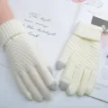 Gants d'hiver tricotés chauds pour femme et homme avec fonction tactile pour usage quotidien. - Taille unique / Revers Blanc Tactile