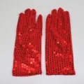 Red sequin performance gloves for dance parties, sparkling stage costume gloves for adults and kids. - One Size / Adult Red