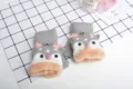 Kids winter knit half finger flip gloves cute grey cartoon deer warm plush thick mitts - 3-7 Years (One Size) / Gray