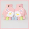 Enfants mignon canard hiver chaud demi-doigt gants tout-petit tricot mitaines douces - Recommandé 4-10 ans / Rose