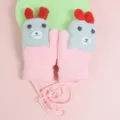 Mignons mitaines tricotées d'hiver pour enfants avec cordon, gants chauds de dessin animé. - 3-7 Ans / Rose