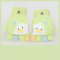 Enfants hiver mignon canard tricoté rabat demi-doigts gants chaud épais 4-10 ans - Recommandé 4-10 ans / Vert