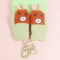 Cute cartoon knit gloves for kids winter warm hanging neck mittens with cute animal design. - 3-7 Years / Khaki