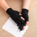 Black knitted fingerless winter gloves for men and women, warm touchscreen thermal gloves. - One Size / Jacquard Two-Finger Black