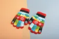 Children knitted gloves cute colorful snowflake winter warm five-finger thick kids mittens - One Size / Medium Red