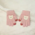 Gants tricotés roses pour enfants avec patch d'ours, gants d'hiver chauds pour bébés. - (1-5 Ans) Rose