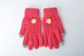 Women winter warm knitted touchscreen gloves with cute flower decor, soft and cozy style. - One Size / Rose Red
