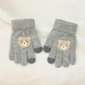 Jolis gants d'hiver tricotés pour enfants avec broderie d'ours, design chaud et doux. - (1-5 Ans) Gris