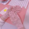 Pink lace gloves for women, summer thin UV protection breathable mesh driving gloves - One Size / Pink