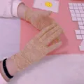 Beige lace gloves variant, elegant floral mesh design for sun protection and retro summer style. - One Size / Beige