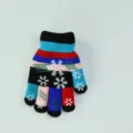 Children knitted five-finger gloves thick warm winter colorful snowflake kids gloves - One Size / Medium Rectangle Black