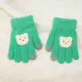 Jolis gants d'hiver en tricot vert pour enfants avec patch d'ours mignon et doublure. - (1-5 Ans) Vert