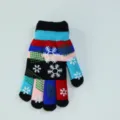 Kids colorful knitted five-finger gloves with winter snowflake patterns, warm and thick. - One Size / Large Rectangle Black