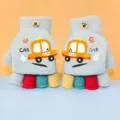 Gants d'hiver pour enfants chauds demi-doigts tricotés avec motif de voiture mignons - 4-10 ans / Gris