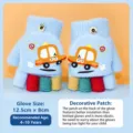 Kinder Winter warme Strickhandschuhe niedliches Cartoon Auto Muster halber Finger blau - 4-10 Jahre / Hellblau