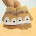 Kids brown half finger flip gloves, cute cartoon dinosaur knit warm winter mittens. - 5-10 Years / Yellow