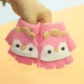 Children's flip-top half-finger knit gloves, cute winter warm toddler gloves for boys and girls. - 5-10 Years / Rose Red