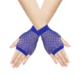 Blue fishnet fingerless gloves, short mesh party dance gloves for stylish outfits. - Sapphire Blue