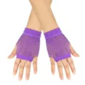 Purple short fishnet fingerless gloves net mesh party dance performance rave clubwear accessories - Purple