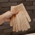 Winter warm knitted gloves for adults solid color cozy thermal winter gloves new. - Beige