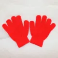 Red knit gloves for kids, comfortable five-finger warm gloves for daily wear and dance performance. - Red
