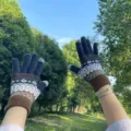 Gants en tricot tactiles colorblock motif nordique gants d'hiver chauds pour cyclisme - Taille unique / Bleu marine
