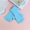 Women's fuzzy half-finger knit gloves in light blue, soft winter warm fingerless gloves - Light Blue