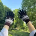 Gants tactiles en tricot noir et marron, gants d'hiver chauds pour cyclisme en plein air. - Taille unique / Noir