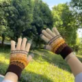 Gants d'hiver tricotés pour femmes écran tactile colorblock chaud vélo en plein air - Taille unique / Jaune