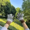 Gants tactiles en tricot à motif nordique gris pour femmes, mitaines chaudes d'hiver élégantes. - Taille unique / Gris