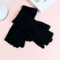 Femmes gants sans doigts en peluche noir hiver chaud doux tricot mitaines sku. - Noir