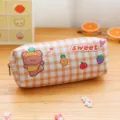 Cute plaid pencil case with cute bear cartoon pattern, large capacity stationery bag for students. - Fruit Bear