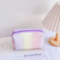 Gradient cosmetic bag with chevron pattern, portable travel makeup pouch for daily use. - Lavender