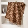 Automne hiver jacquard léopard cœur écharpe rétro doux cool frange châle foulard chaud - 65x200cm / Brun Chocolat
