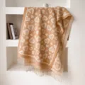 Écharpe frangée motif cœur et léopard tricoté automne hiver chaud châle style rétro chic - 65x200cm / Kaki Clair
