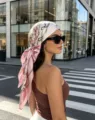 Chic 90x90cm vintage chain print silk square scarf, elegant pink head wrap for women. - 90x90cm / Pink Chain