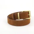 Brown suede women belt with vintage gold metal buckle casual waist belt for dress jeans - 105cm / Camel with Gold Buckle