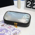 Transparent grid pencil case cute black stationery pouch aesthetic school supplies organizer - Black