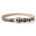 Retro leopard print women belt with silver oval buckle, stylish suede leather jeans accessory. - Leopard Beige