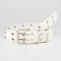 White Y2K punk belt for women with star-shaped eyelets and double prong buckle stylish waist accessory - 3.4x110cm / White