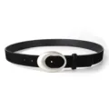 Vintage black suede belt for women with silver oval buckle stylish jeans accessory basic waist - Black