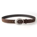 Brauner Wildleder Damen Gürtel mit Silberner Ovale Schnalle Retro Ledergürtel Variante - Kaffeebraun