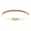 White thin leather belt for women with elegant gold metal clasp dress waist accessory - Gold Buckle White Matte / 1.5*55-95cm