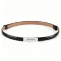 Women black thin patent leather belt, elegant silver metal interlocking buckle for dress. - Silver Buckle Black Matte / 1.5*55-95cm