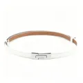Women white thin leather waist belt with silver metal buckle for dress suit style - Silver Buckle White Matte / 1.5*55-95cm