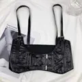 Cintura corsetto in ecopelle punk nera con spalline, immagine principale flat lay da donna. - Nero